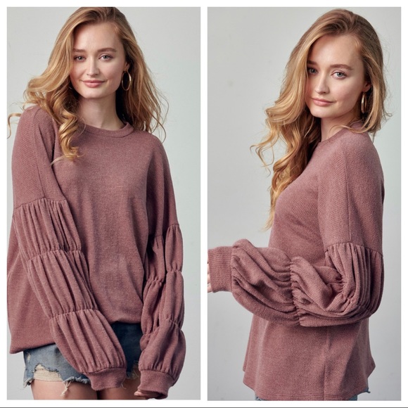 19✨RESTOCKED✨Boho Chic Shirring Detail Sleeves Solid Top - Picture 2 of 5